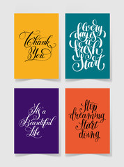 set of four bright colors handwritten lettering positive quotes