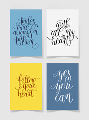 set of four bright colors handwritten lettering positive quotes 
