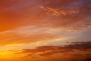 Fiery orange colorful sunset sky. Beautiful sky.