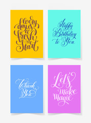 set of four bright colors handwritten lettering positive quotes