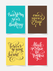 set of four bright colors handwritten lettering positive quotes 