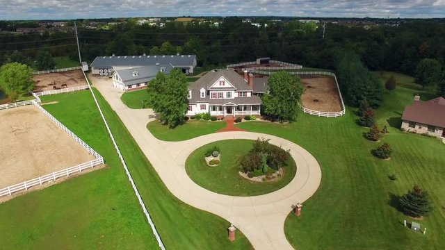 Country ranch, mansion with horse barns,pens,pool, aerial flyby
