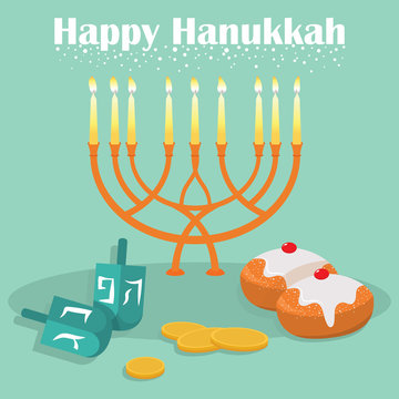 The Jewish holiday of Hanukkah, icons. Vector.