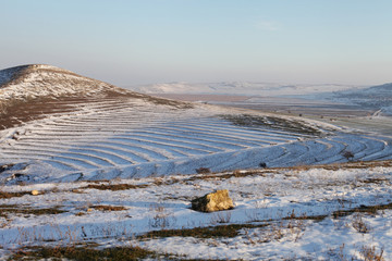Winter landscape view from Black Sea ruins of Histria