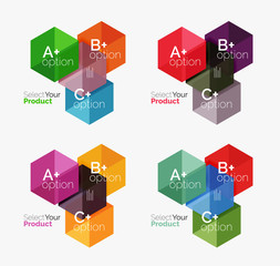 Set of abstract geometric hexagon design with options and text