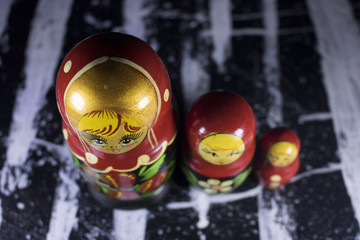matrioshka babushka russian dolls on black and white acrylic painting canvas