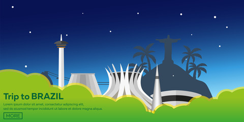 Banner Travel to Brazil, Rio de janeiro. Poster skyline. Vector illustration.