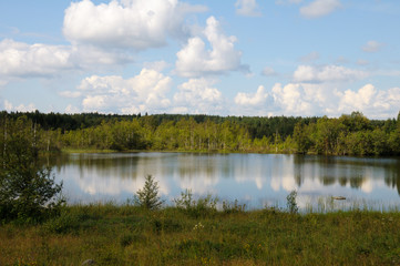 Karelian wild lake in a forest