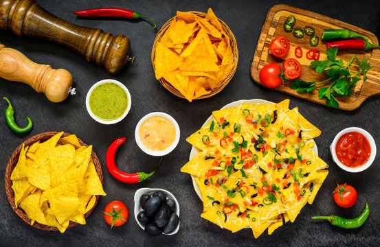 Nachos with Ingredients and Vegetables