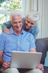 Smiling senior couple using laptop 