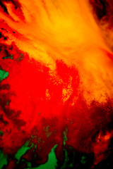 Whirlwind vortex spreads colored ink colors on white background. Abstractly spreads dye ink red,...