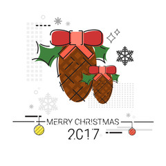 Merry Christmas Happy New Year Simple Line Sketch Banner Card Outline Vector Illustration