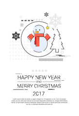 Merry Christmas Happy New Year Simple Line Sketch Banner Card Outline Vector Illustration