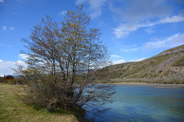 Landscape of Lake and river in Patagonia Chile