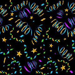 Fototapeta na wymiar Confetti Streamers Stars Pattern