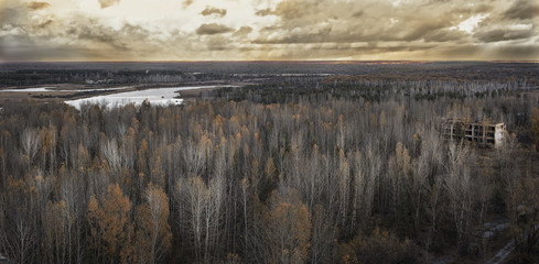 Vew from roof of 16-storied apartment house in Pripyat town, Chernobyl Nuclear Power Plant Zone of Alienation, Ukraine