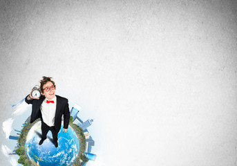 Comic businessman in red glasses