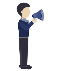 A Man Using Megaphone To Announce Urgent Notice, Communication with Loud Voice