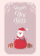 Santa Claus With Present Sack Merry Christmas Greeting Card Happy New Year Vector Illustration