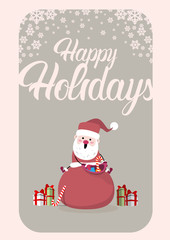 Santa Claus With Present Sack Merry Christmas Greeting Card Happy New Year Vector Illustration