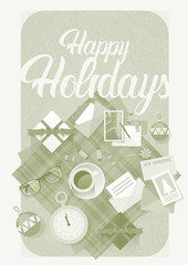 Decorated Workspace Desk With Presents Top Angle View Vector Illustration