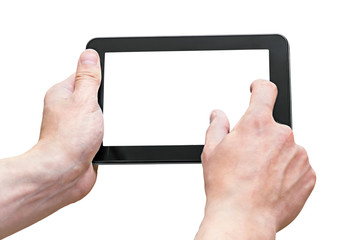 Tablet PC in the hands of men