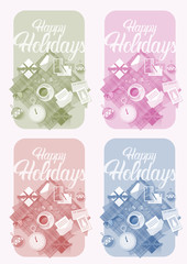 Decorated Workspace Desk With Presents Top Angle View Greeting Card Set Vector Illustration