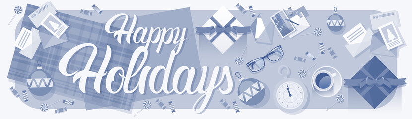 Decorated Workspace Desk With Presents Top Angle View Vector Illustration