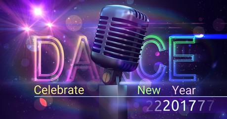 Digitally composite image 3D of 2017 new year and microphone