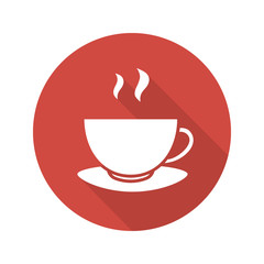 Steaming teacup flat design long shadow icon