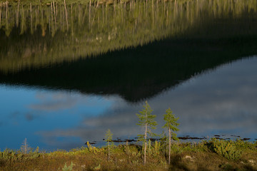 Reflection of the sky in the lake. Lake Labynkyr. Yakutia. Russia.