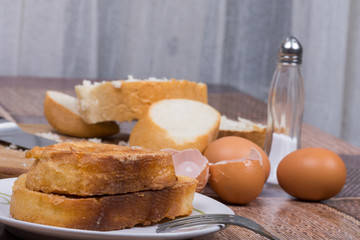 Preparing french toast in domestic kitchen