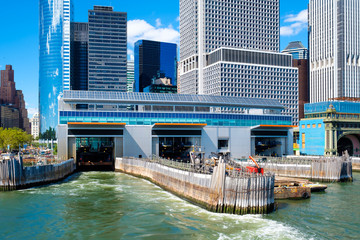 The South Ferry Terminal of the Staten Island Ferry seen from the New York bay
