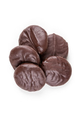 Peppermint mints covered in chocolate isolated on white background