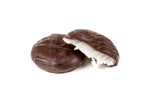 Peppermint Mints Covered In Chocolate Isolated On White Background