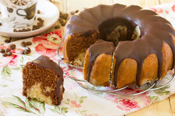 Traditional homemade cupcake with chocolate icing. Festive desse
