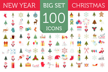 Christmas, New Year holidays icon big set. Flat style collection