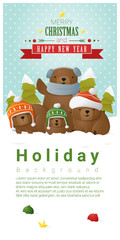 Merry Christmas and Happy New Year background with bear family , vector , illustration