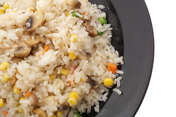 Chinese food. Rice with mushrooms and vegetables