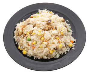 Chinese food. Rice with mushrooms and vegetables