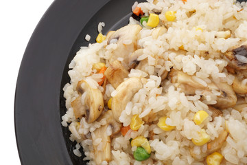 Chinese food. Rice with mushrooms and vegetables