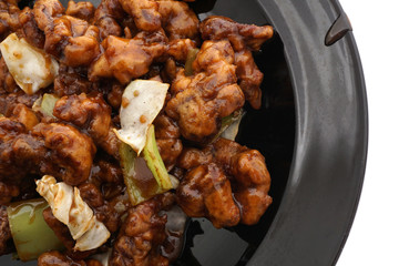 Chinese food. Veal in soya sauce and vegetables
