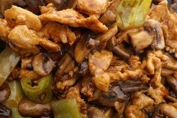 Chinese dish. Chicken with mushrooms and vegetables
