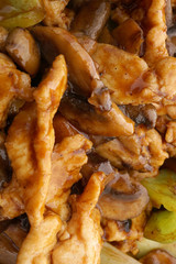 Chinese dish. Chicken with mushrooms and vegetables