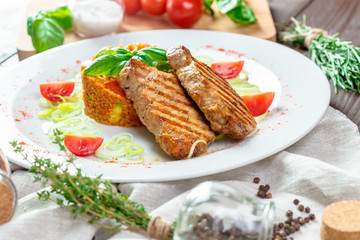 steaks  with  kuskus groats
