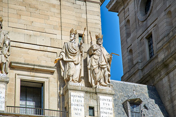 San Lorenzo del Escorial monastery, streets and famous places in El Escorial, Madrid, Spain