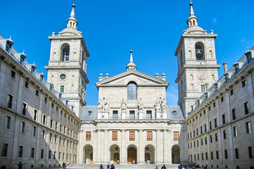 Obraz premium San Lorenzo del Escorial monastery, streets and famous places in El Escorial, Madrid, Spain