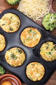 Delicious Egg Muffins Broccoli And Cheese. Concept Of Cooking.