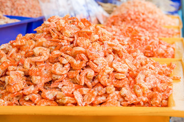 red dried shrimp in market