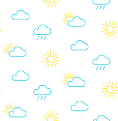 Weather, sun, clouds, rain, clouds seamless pattern